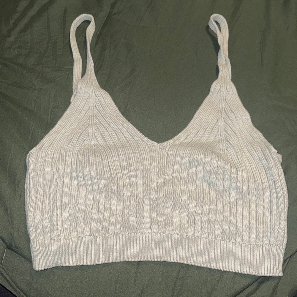 Cream Ribbed Knit Bralette